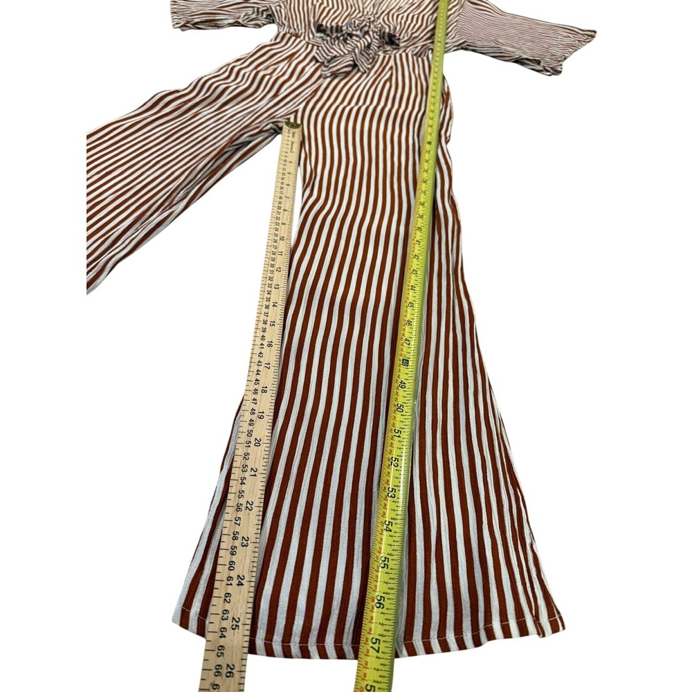Faithfull The Brand Jumpsuit Size M US 6 Striped Tie Front Wide Leg Brown White - Picture 4 of 7